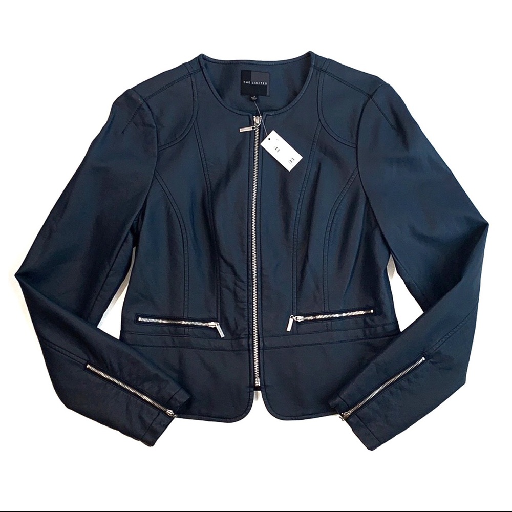 NWT Navy Faux Leather Jacket Size Small 💙